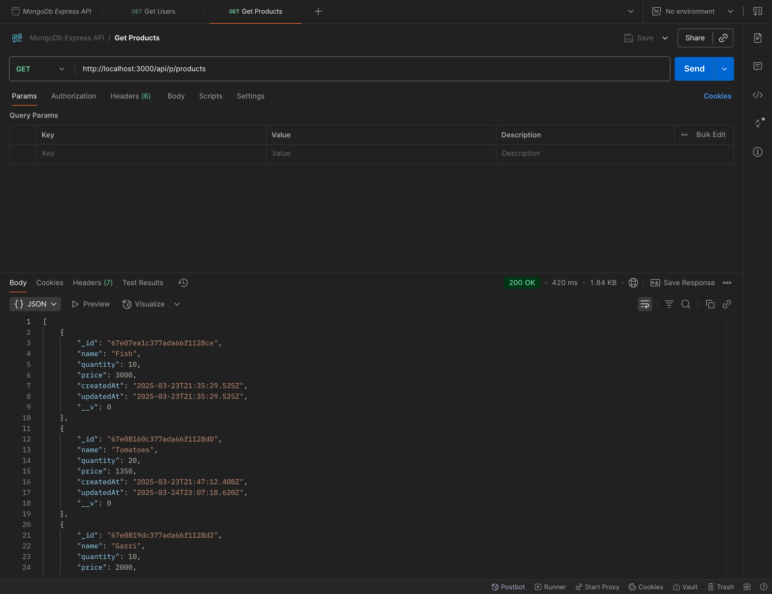 MongoDB & Express CRUD API screenshot